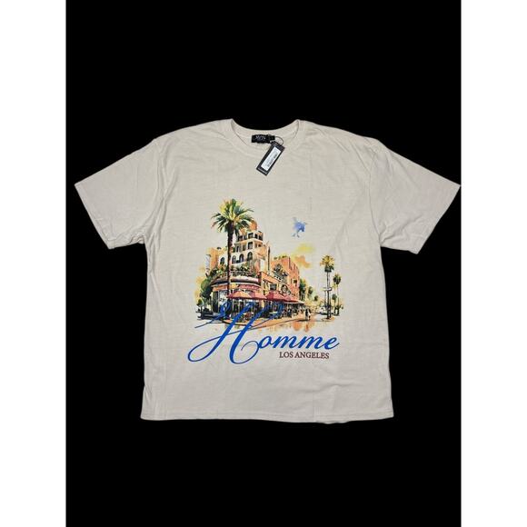 Boohoo Man Oversized Boxy Homme Landscape Print Wash T-shirt Size Large - Picture 3 of 6